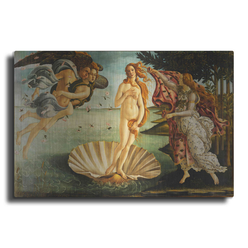La naissance de Vénus par Sandro Botticelli - peinture sans cadre sur métal, H 24 po x l 36 po x P 0,13 po