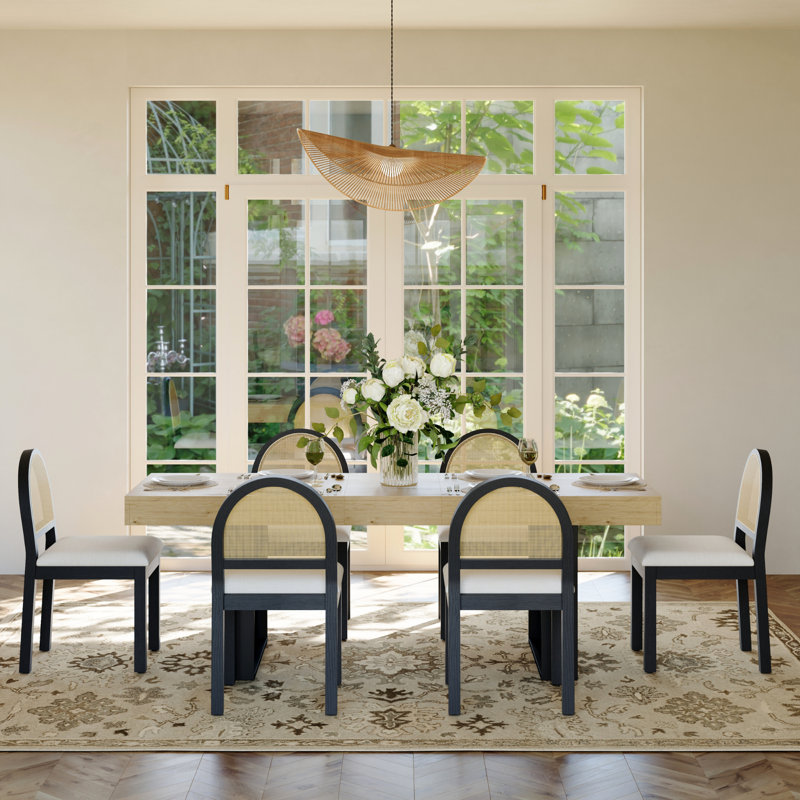 Ensemble de table de salle à manger avec table de salle à manger extensible rectangulaire et chaises rembourrées, Beige