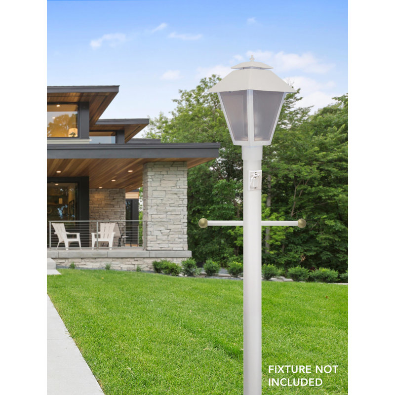 Lampadaire pour enterrement direct avec bras transversal décoratif et prise de courant Solus 7, 8 ou 10 pi. Solus, Blanc