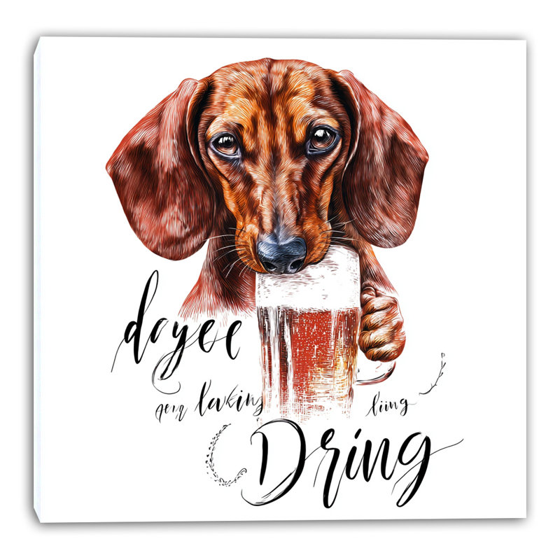 «Dachshund Beer Portrait», art mural sur toile tendue, L 40 po x H 40 po x P 1,5 po