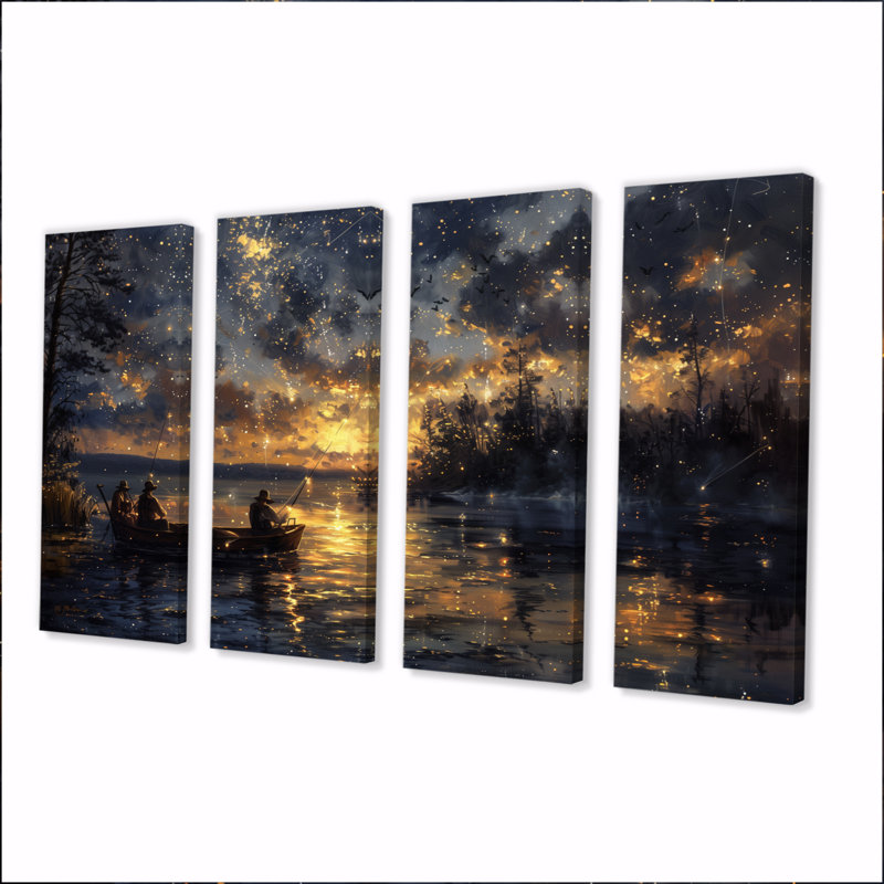 Wissem - Chasse et pêche, ensemble d'art sur toile, H 32 po x l 64 po