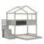 Lit superposé House avec escalier de rangement et tableau noir House-359301695