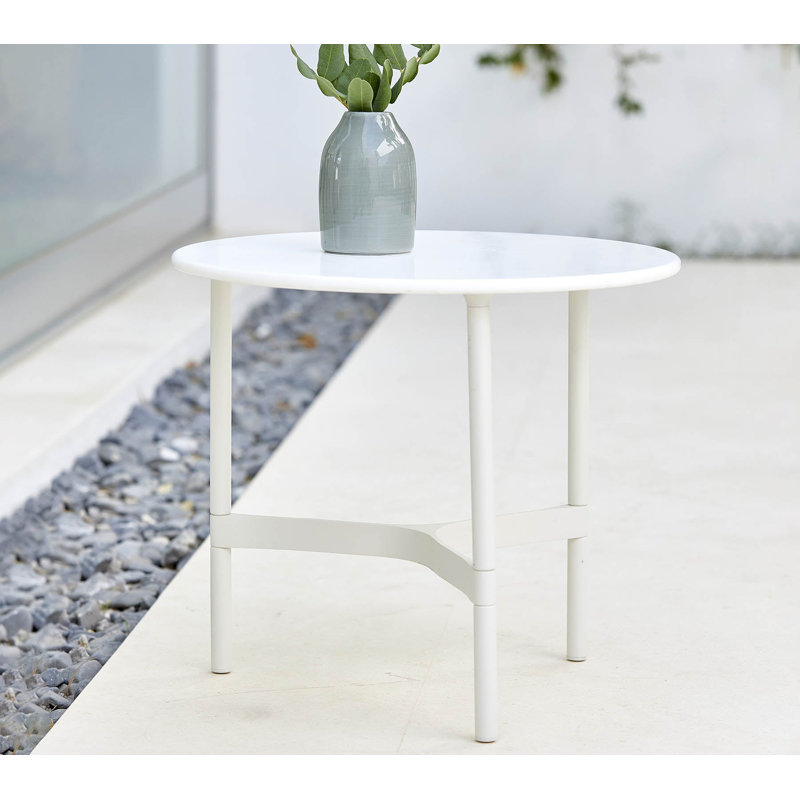 Twist Outdoor Round Coffee Table, 17.79" H x 35.5" W x 35.5" D, Light Gray/Travertine Look