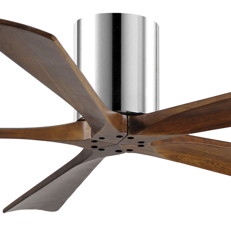 60" Irene 5-Blade Hugger Ceiling Fan with Wall Remote, Polished Chrome, 52", Walnut Tone