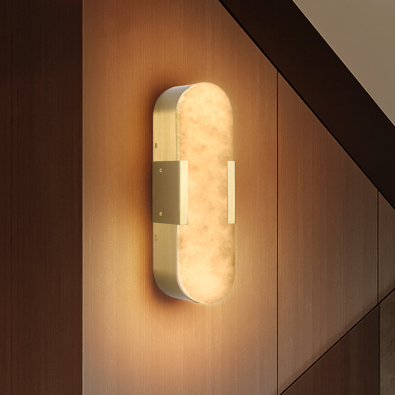 3.5 In. Brass LED Wall Sconce With Marble Shade (Set of 2), Brass