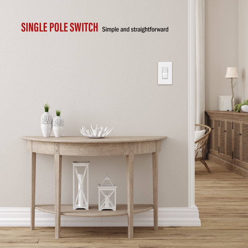 Enerlites 15-Amp Single Pole Rocker Light Switch - White, With Wall Plate (3-Pack)