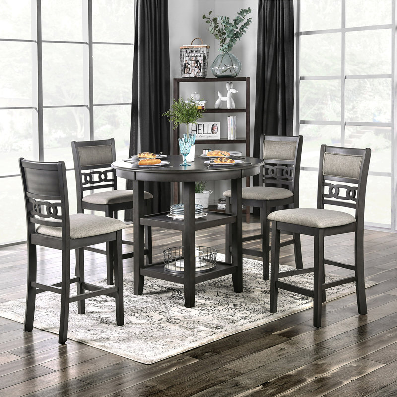 Transitional Style Gray Finish 5pc Counter Height Dining Table Set, 36.25" H x 48" W x 48" D