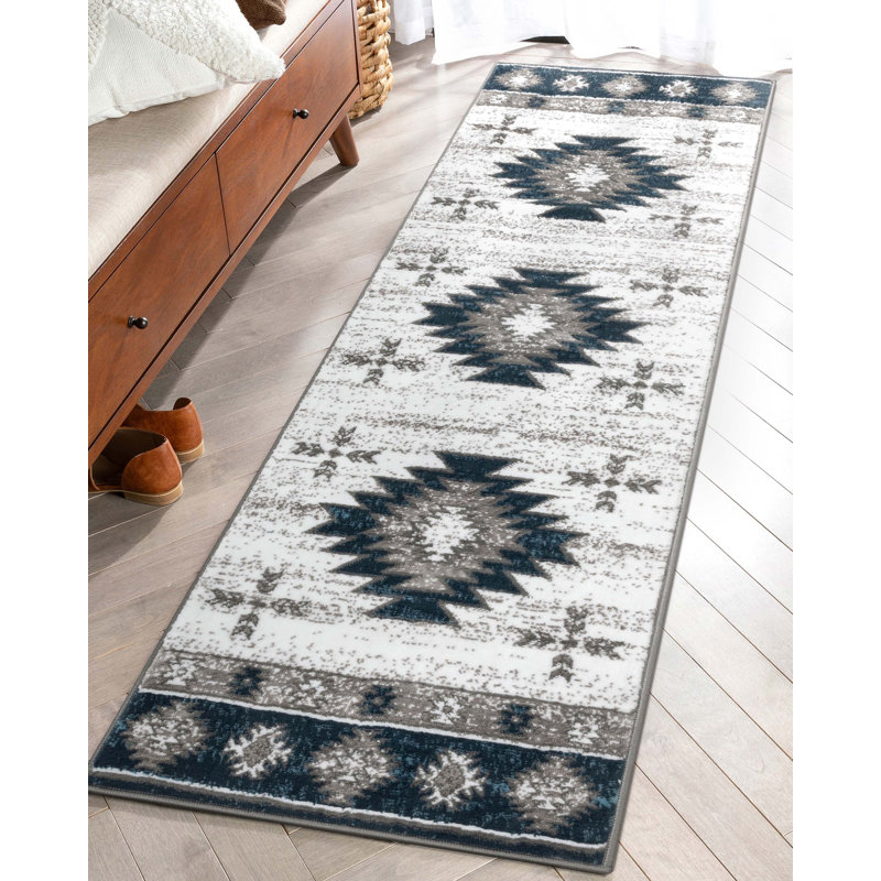 Giselly Rodrigo Southwestern Medallion Blue Area Rug, Runner 2'3" x 7'3"