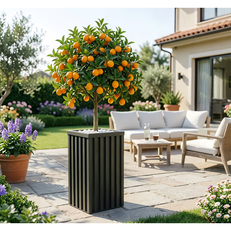 20 In. H X 10 In. W Square Aluminium Planter Pot, Black