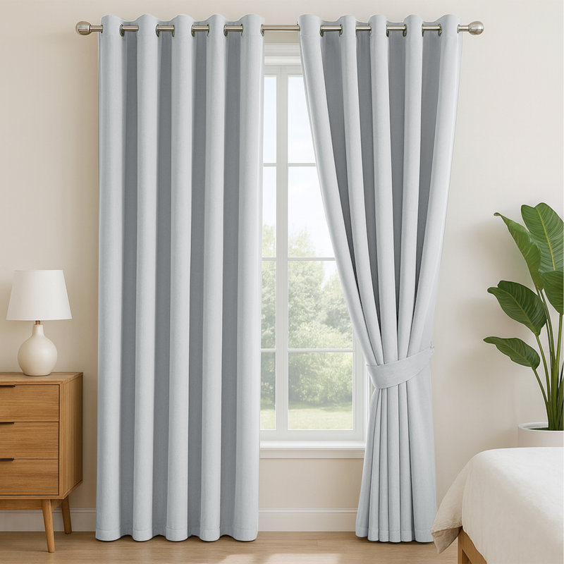 100% Linen Blackout Curtains - Thermal Insulated Eyelet Grommet Room Darkening Luxury Window Panels, SILVER