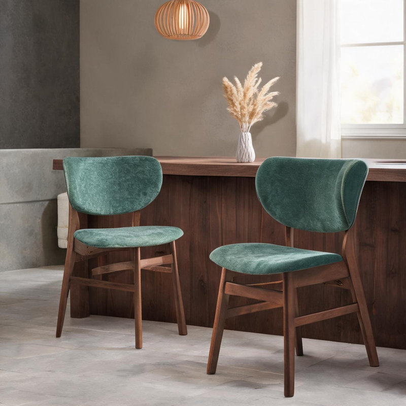 Ensemble de 2 chaises d'appoint rembourrées en tissu vert avec pieds en bois de noyer pour salle à manger, L 23 po x l 19 po x H 31 po