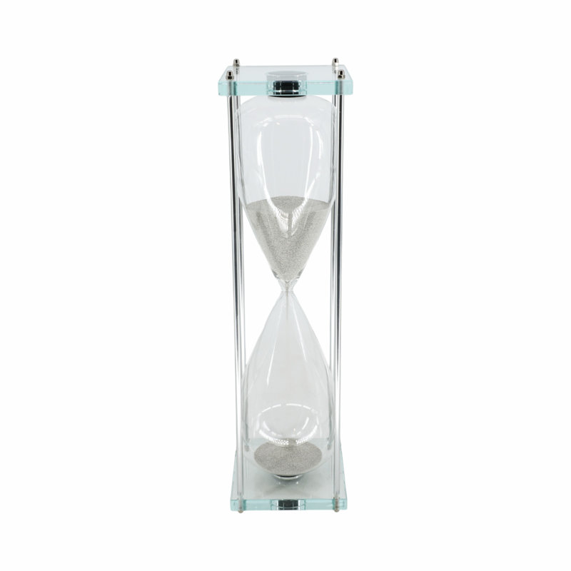 Braley Glass and Metal Hourglass with Decorative Frame, Silver