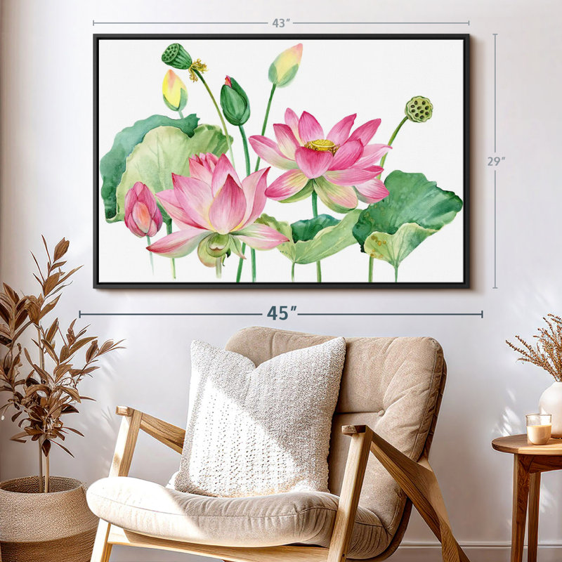 Grappe de lotus rose, reproduction sur toile, H 29 po x l 43 po