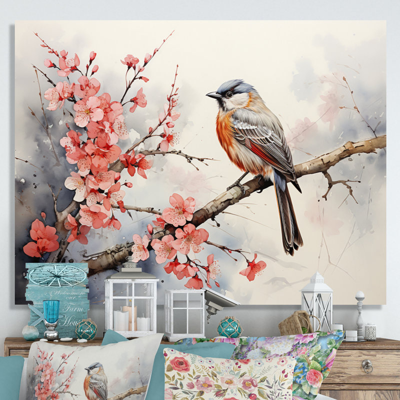 Asian Art Sumi Bird Serenity III, reproduction d'art sur toile, H 16 po x l 32 po x P 1 po, Toile tendue