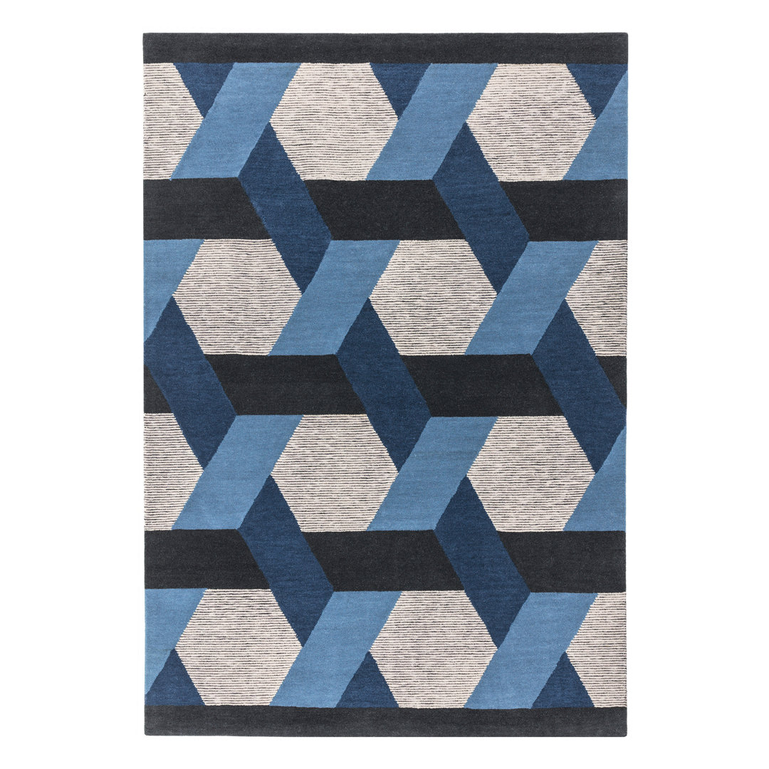 Deutsch Hand Woven Wool Blue/Grey Indoor Rug