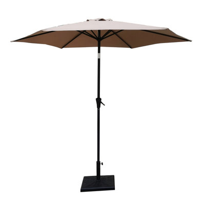Parasol d'extérieur en aluminium 8,8 pieds, parasol de marché, parasol de marché avec base ronde en résine de 42 livres, inclinaison à bouton-poussoir et manivelle