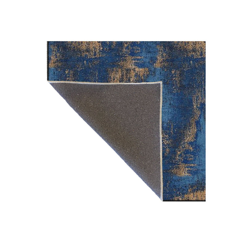 Tapis bleu tissé lavable à la machine, Carré 3 pi 11 po