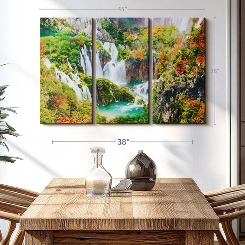 «Autumn Plitvice Waterfalls» sur, H 28 po x l 45 po x P 1,25 po