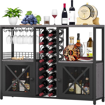 Mini Bars for Home, Wooden Coffee Bar Cabinet, Modern Liquor Cabinet for Liquor and Glasses, Farmhouse Buffet Wine Bar Cabinet with Storage Sideboard