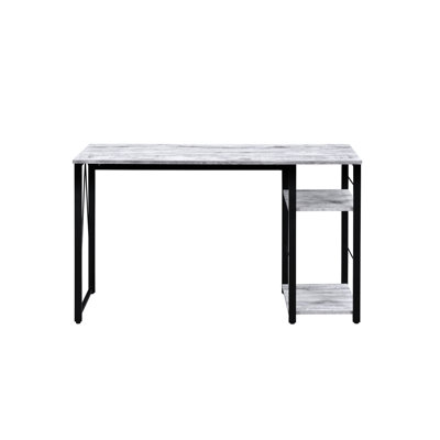 Bureau rectangulaire blanc antique et noir avec 2 tablettes et piètement métallique stable à 2 pieds