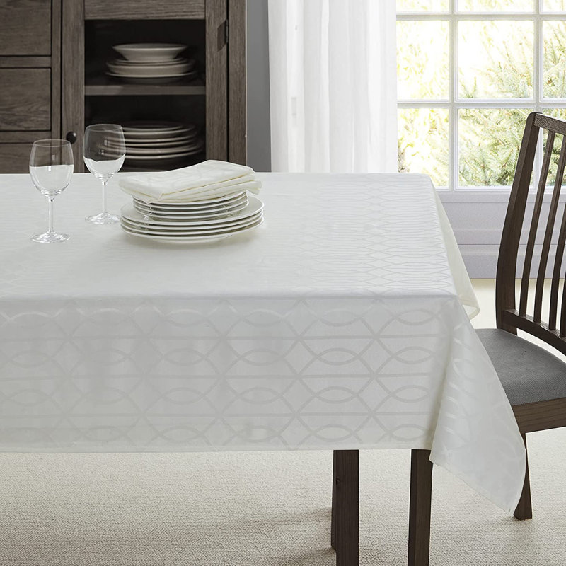 Ivory Jacquard Teflon Treated Rectangular Tablecloth, 60 x 120 Inch