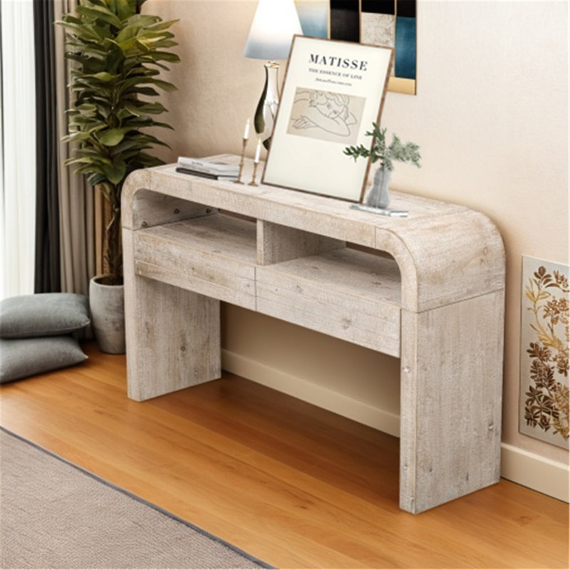 Console rétro courbée avec rangement efficace et savoir-faire raffiné, Bois naturel délavé