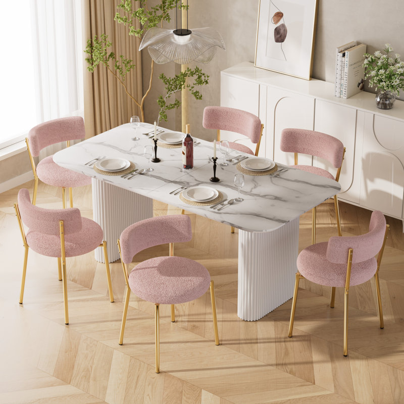 Ensemble de chaises de salle à manger Modern, 6, Rose, Doré