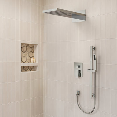 Système de douche mural à pression équilibrée, pomme de douche cascade et pluie 22 "avec barre à main et barre coulissante