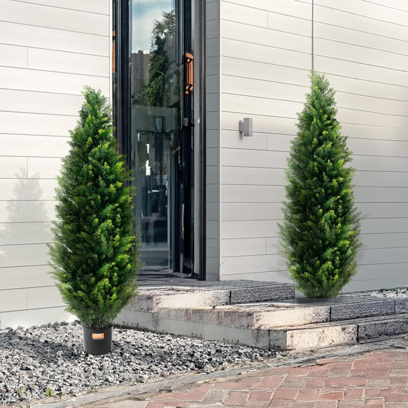 Ensemble de 2 fausses plantes artificielles en cèdre, H 48 po x l 5,5 po x P 5,5 po
