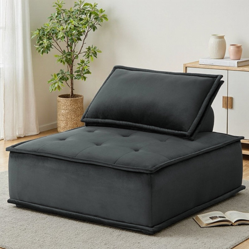Méridienne sans accoudoirs en velours de 40 po Aveline - Luxe capitonné pour la vie moderne, Noir
