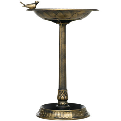 Outsunny 28" Antique Bird Bath With Pedestal Flower Planter Base, Vintage Style Decorative Birdbath & Bird Feeder Bowl, Decoration Yard Statue