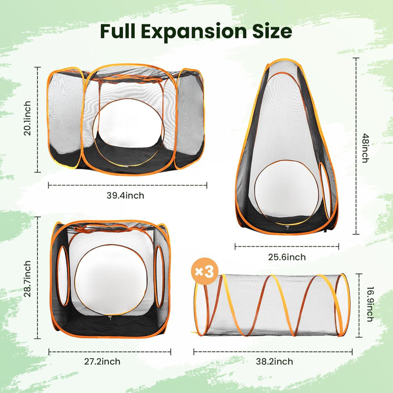 6 Panels Portable Playpen with Interactive Tunnels for Pet