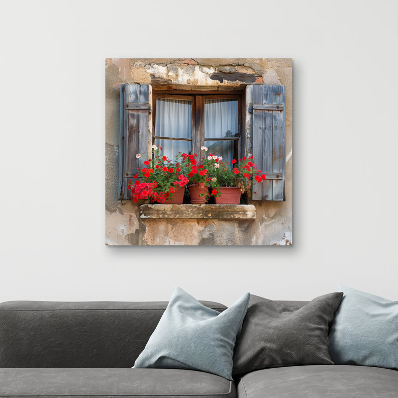 Flowers on the ledge - 32"x32" art on canvas