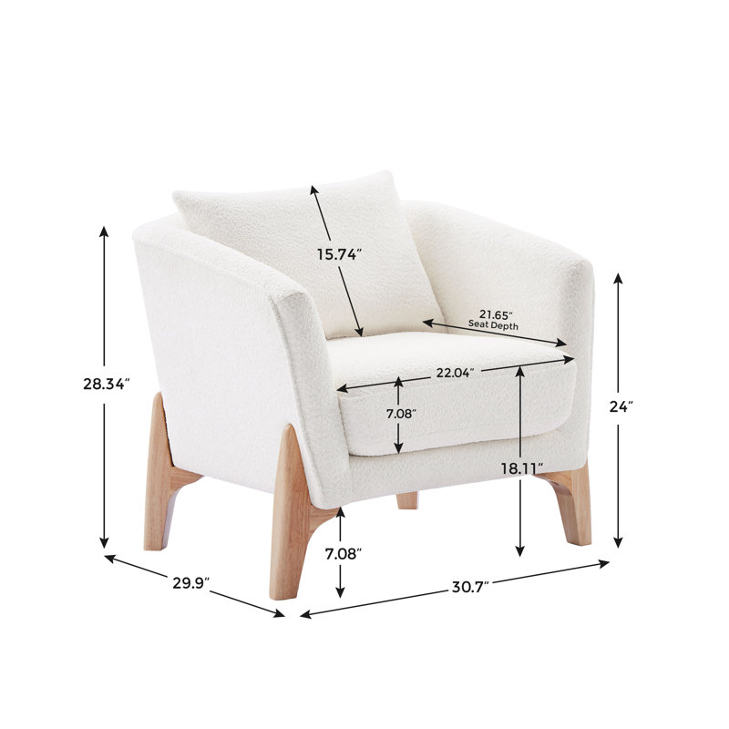 Fauteuil demi-tonneau rembourré Kervin, ensemble de 2, Boucle blanc, Brun