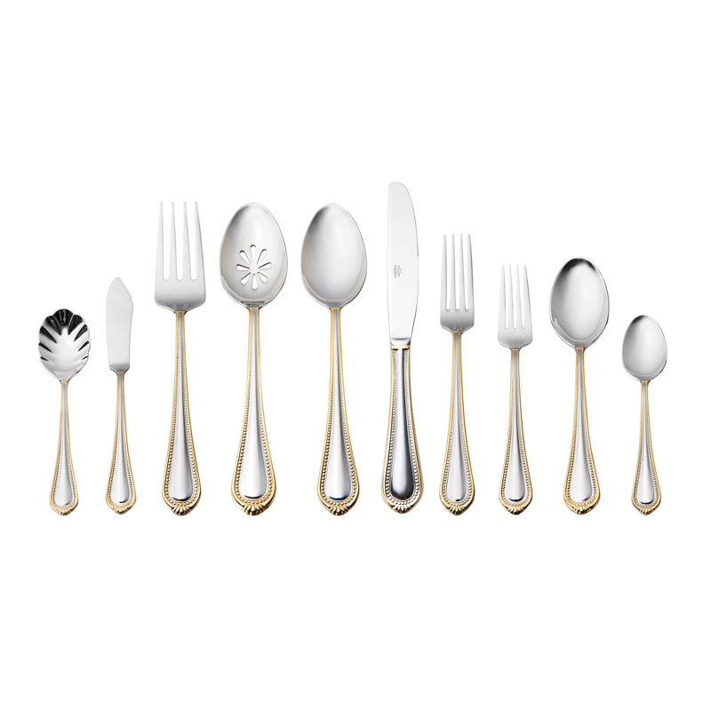Ensemble de couverts Mikasa Regent Bead Gold en acier inoxydable 18/10 de 18 pièces, service pour 12