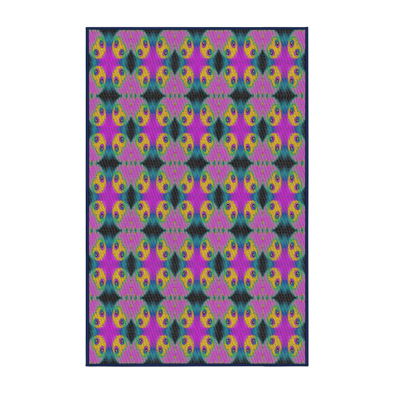 Tapis rose/vert à motifs, Rectangle 3 pi x 5 pi