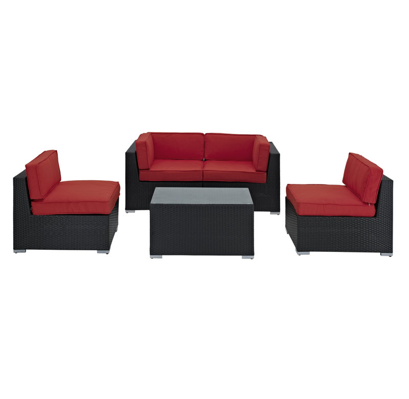 Camfora 4 - Person Patio Conversation Set with Cushions, Red