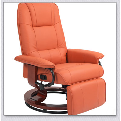 Faux Leather Manual Recliner, Adjustable Swivel Lounge Chair With Footrest, Armrest And Wrapped Wood Base For Living Room Comfort