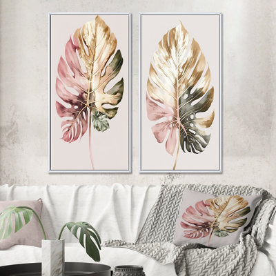" Gold And White Philodendron Leaf " 2 - Pieces