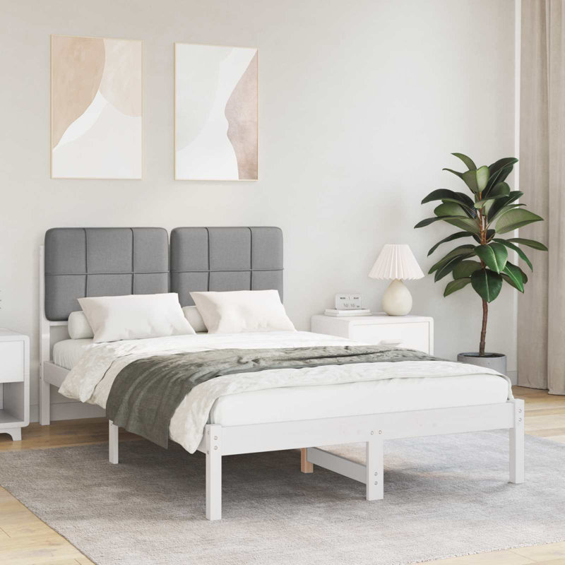 Solid Wood Bed, Small Double (4'), Light Grey/White