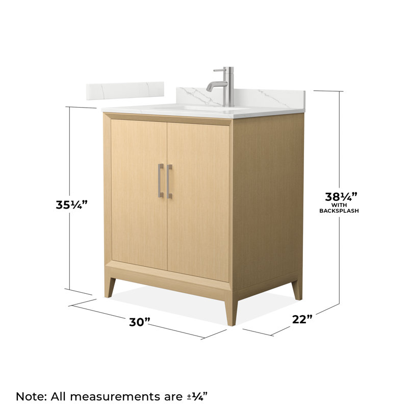 Janna 30" Freestanding Single Bathroom Vanity with Quartz Top, Brushed Nickel, Giotto Quartz, Single