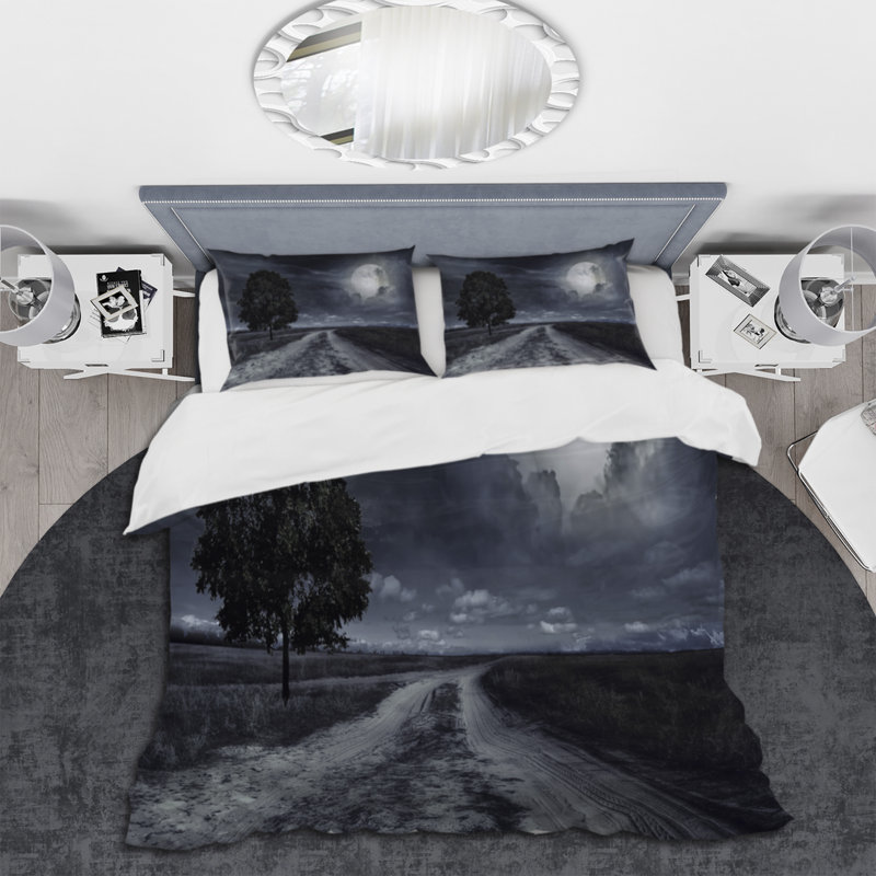 Paved Road Under A Full Moon - Ensemble de housse de couette nautique et côtier - Polyester en microfibre