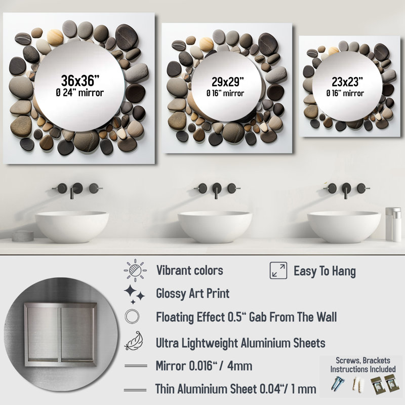 Beach Beach Harmonious Balance I - Grand miroir mural carré pour la chambre, 23 po x 23 po