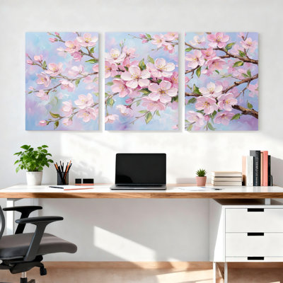 Ensemble de 3 tableaux muraux sur toile à motifs de fleurs de cerisier, pour salon, chambre et décoration intérieure.