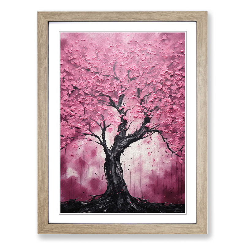 Cherry Blossom Tree Expressionism No.2 - Single Picture Frame Print on Wood, 46cm H x 34cm W x 2cm D, Oak Framed