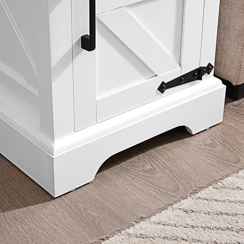 Table d'appoint pour canapé avec porte de grange et tablette de rangement réglable, Blanc