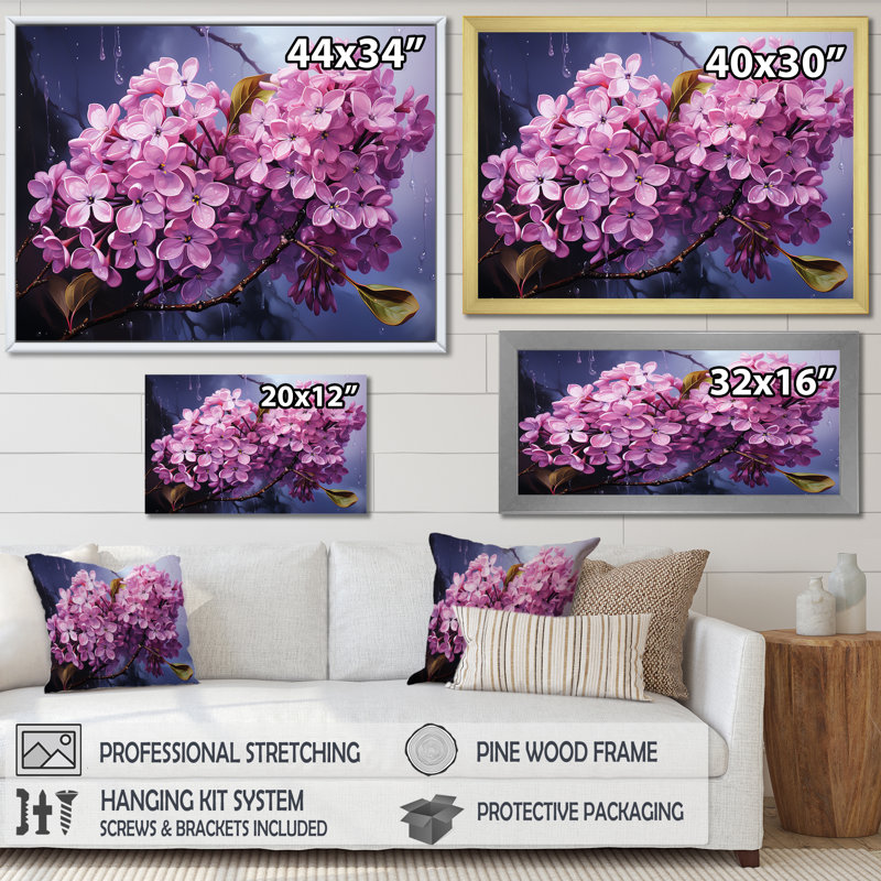 Lilas beauté dévoilé sur toile, H 34 po x l 44 po x P 1,5 po, Cadre flottant noir