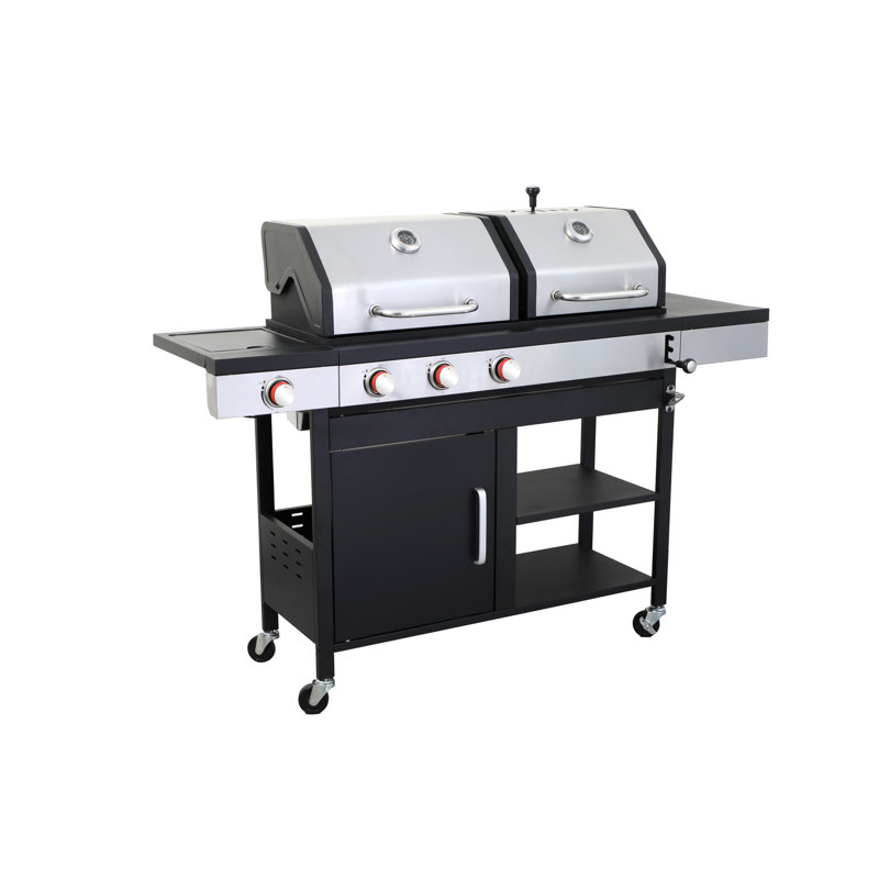 Barbecue au gaz propane et au charbon de bois avec brûleur latéral