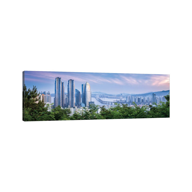 Busan Skyline Panorama With Haeundae I Park Marina Buildings by Jan Becke - Wrapped Canvas Panoramic Print