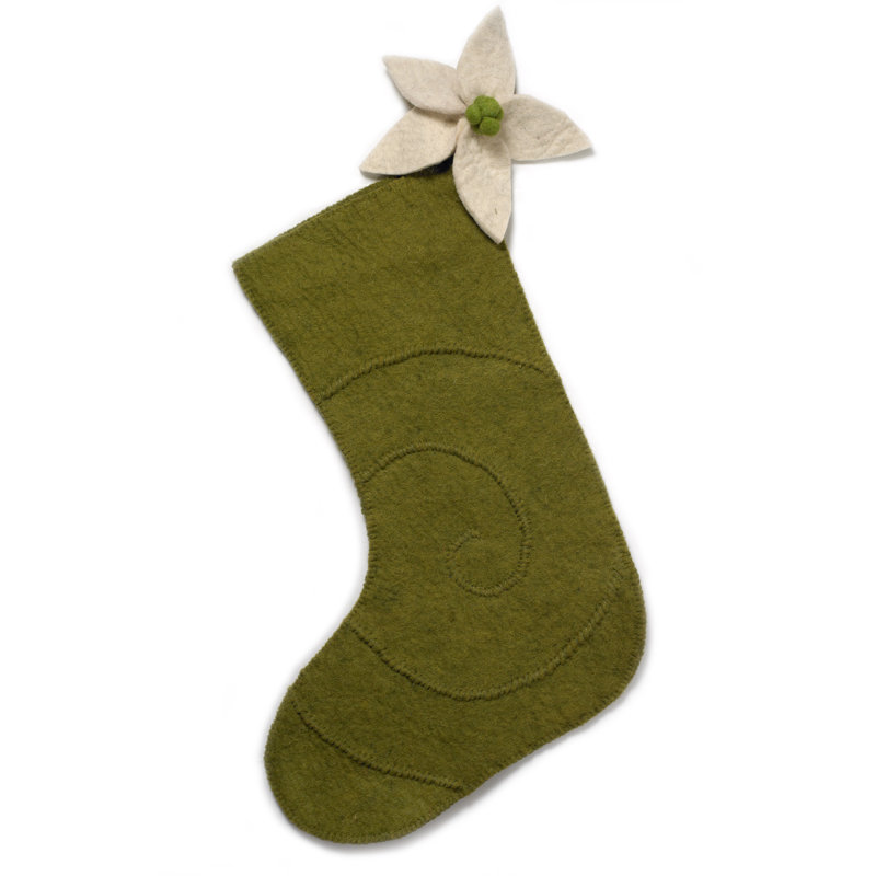 Poinsettia Christmas Stocking, Green